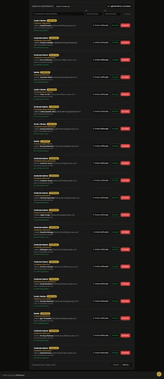 Lista de atendimentos com status confirmado ou cancelado e dados do cliente